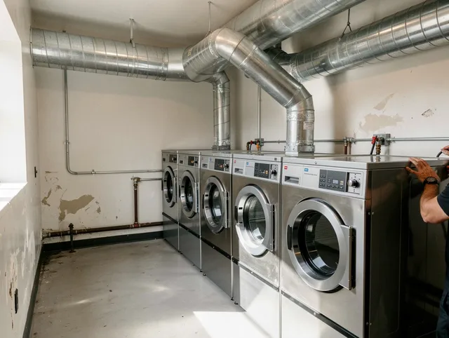 Uxbridge Dryer Vent Cleaning team performing large-scale commercial dryer vent cleaning in Uxbridge