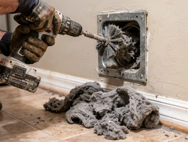 Certified Uxbridge Dryer Vent Cleaning technician performing dryer vent cleaning in Uxbridge