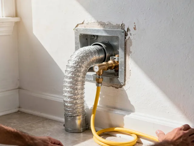 Uxbridge Dryer Vent Cleaning certified technician performing specialized gas dryer vent cleaning in Uxbridge